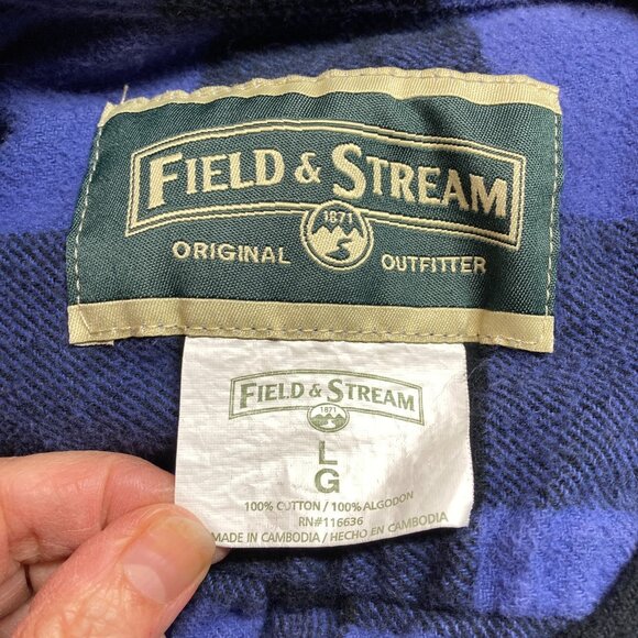 Field and Stream Men's Heavy Flannel Shirt Jacket Large Blue Buffalo Check Plaid - Picture 2 of 5